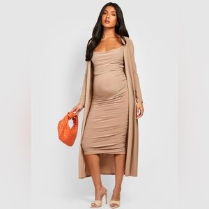 MATERNITY STRAPPY COWL NECK DRESS AND DUSTER